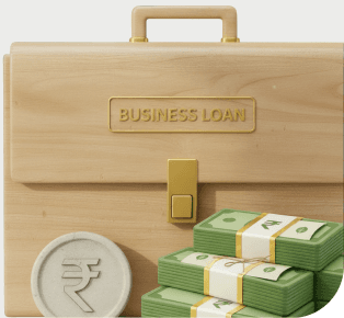 Business loan briefcase with cash and a coin