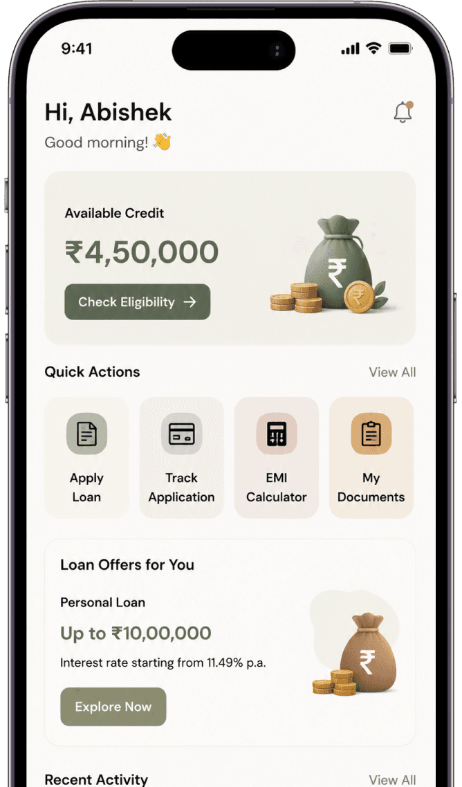 kred mobile app home screen showing available credit