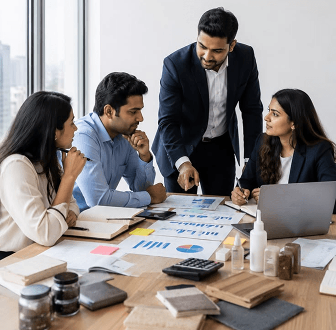 Lending professionals reviewing loan portfolio analytics together