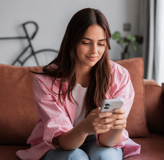 Customer using a mobile lending journey on her phone