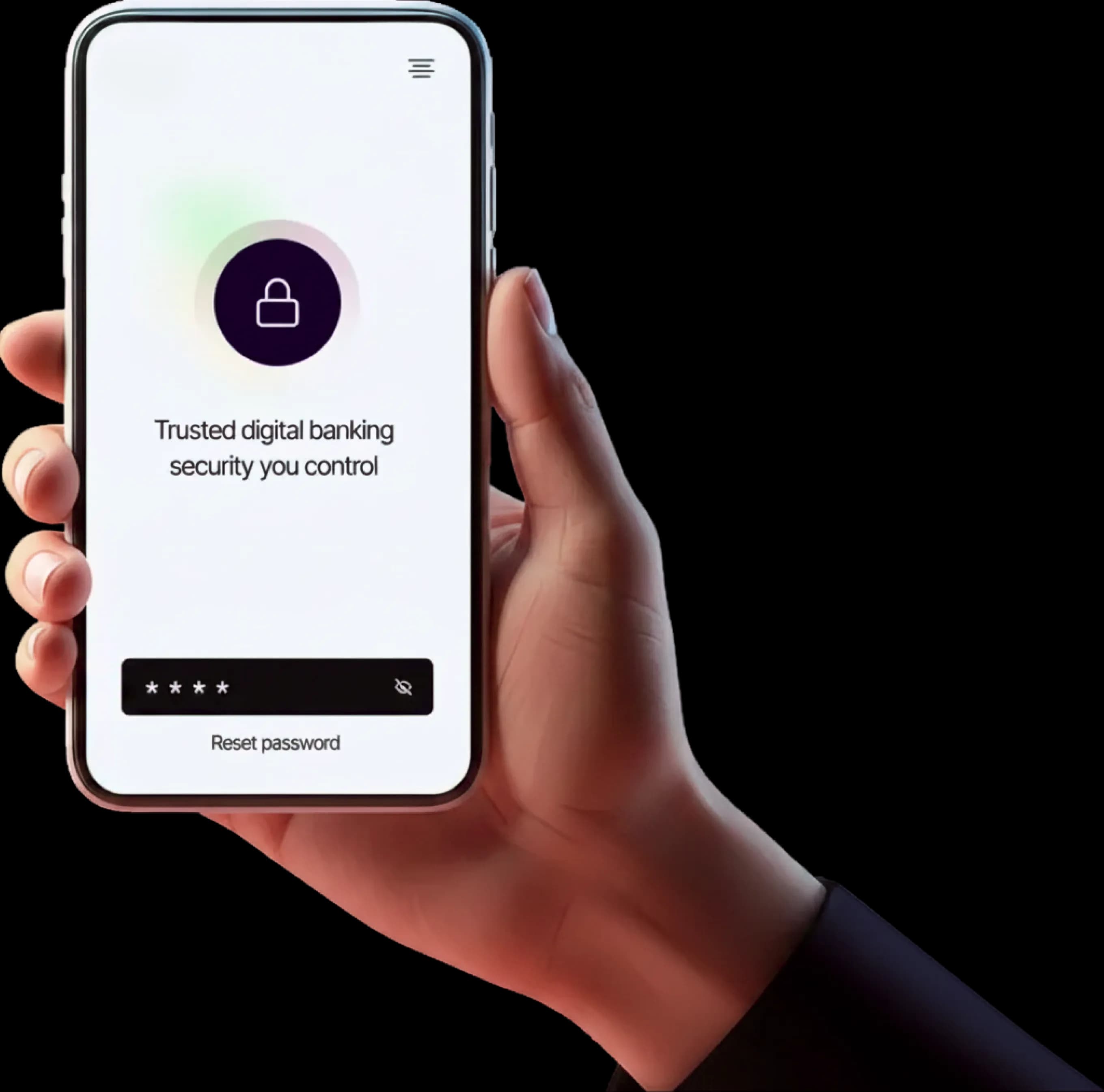 Phone showing trusted digital banking security interface