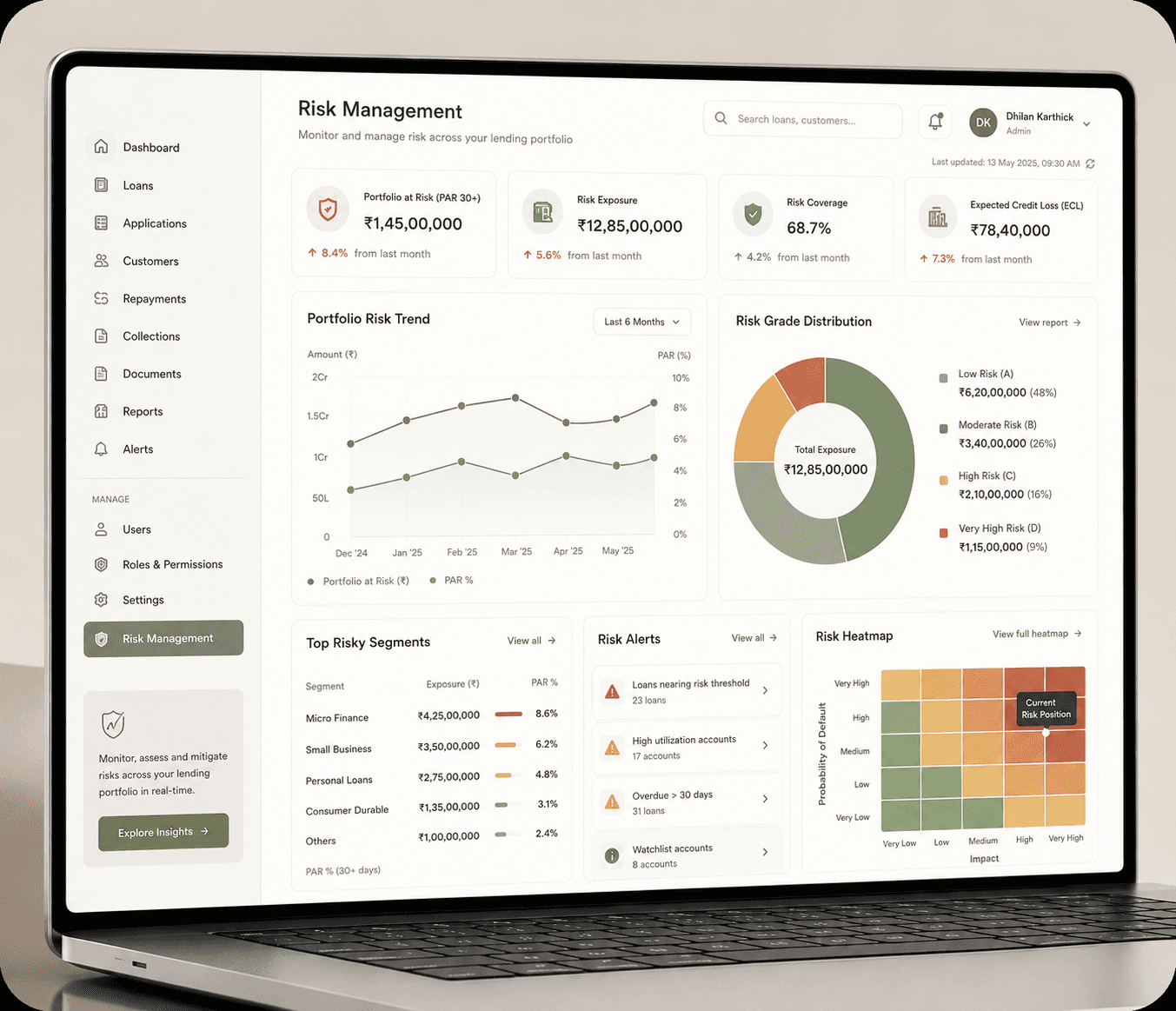 Risk Management System interface