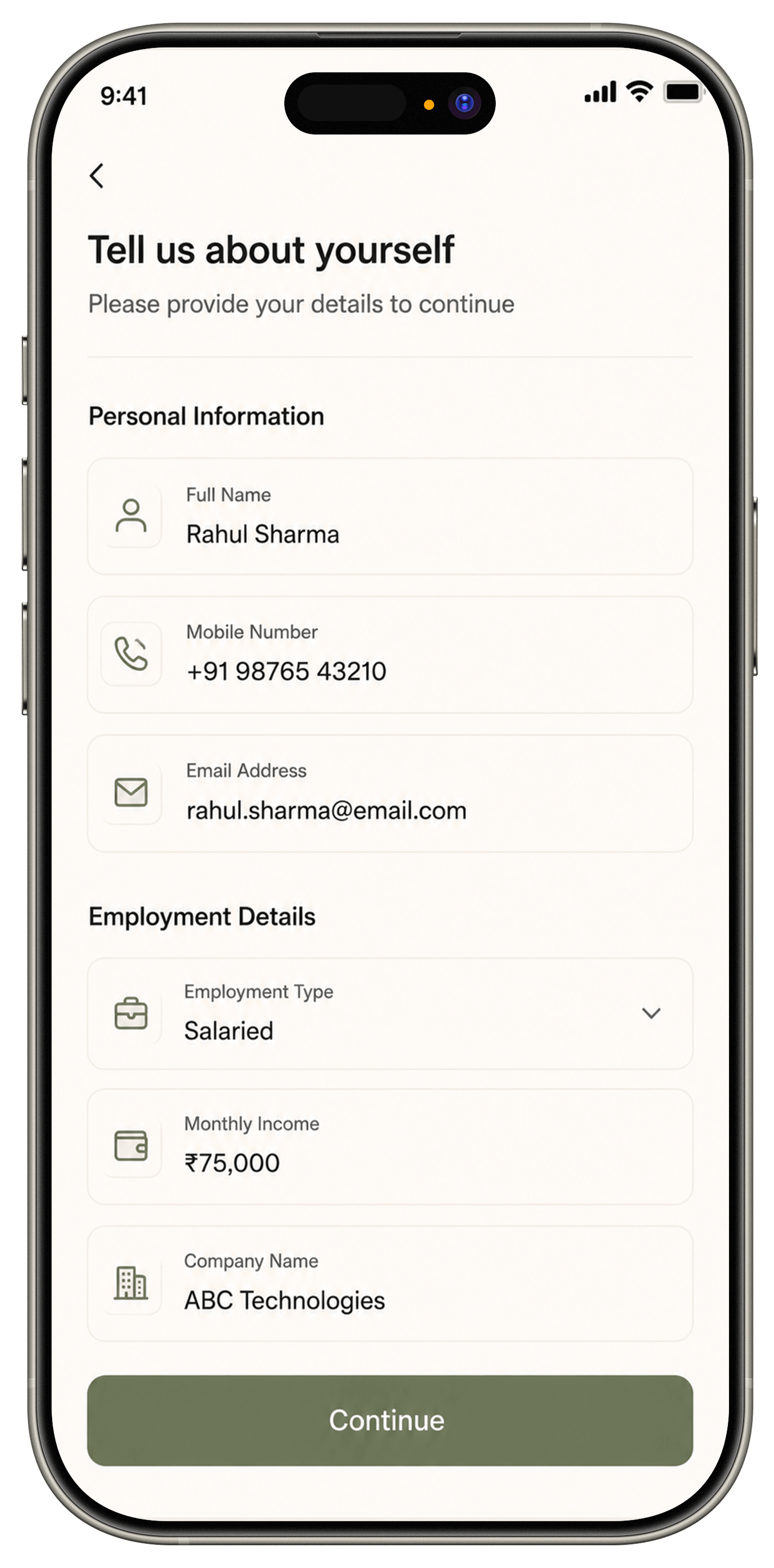 Verify Your Details mobile lending screen