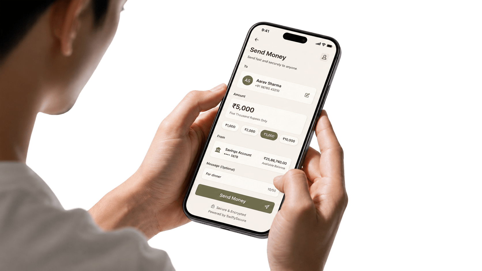 Customer sending money from a mobile payment application