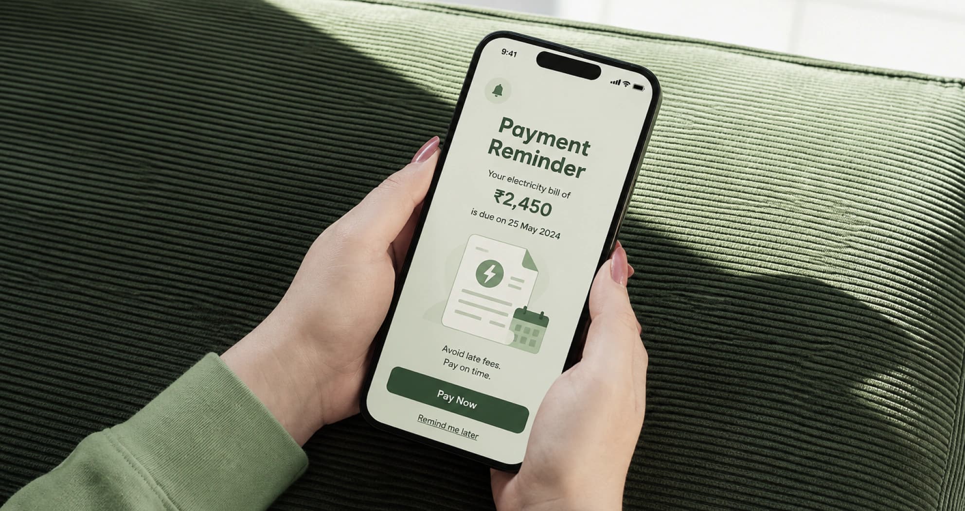 Customer viewing an electricity bill payment reminder