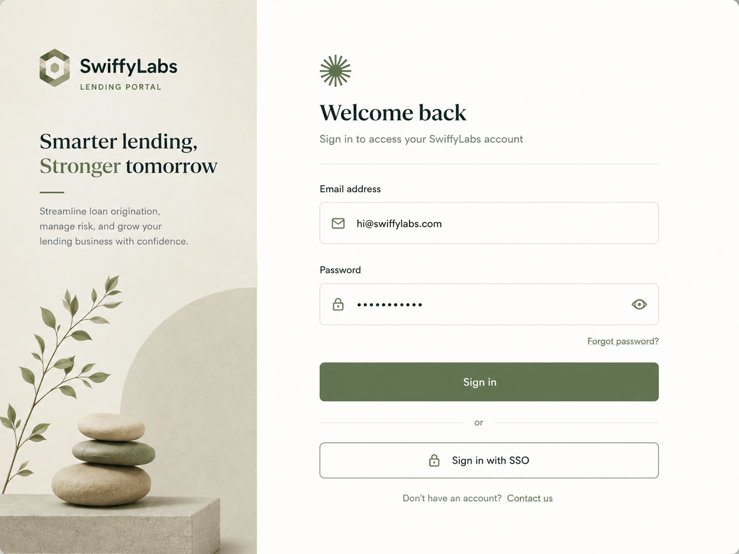 SwiffyLabs lending platform sign-in screen