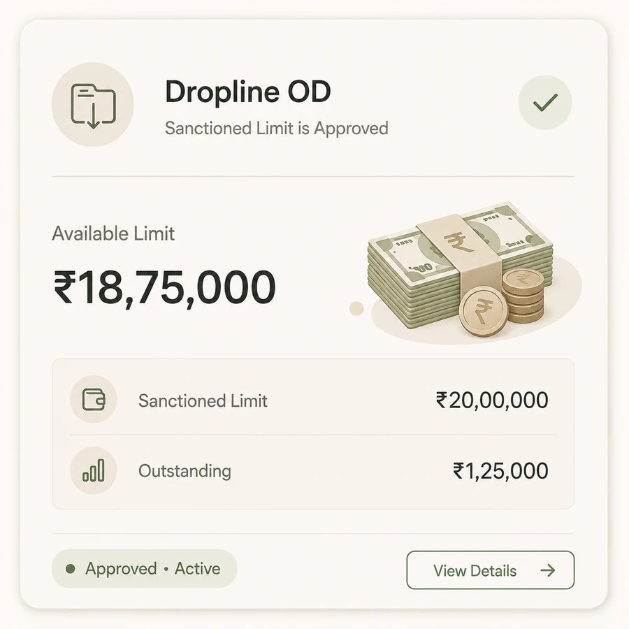 Dropline overdraft sanctioned-limit and available-balance screen
